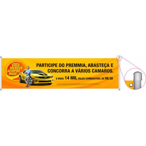 lona + bastão + ilhos nas pontas